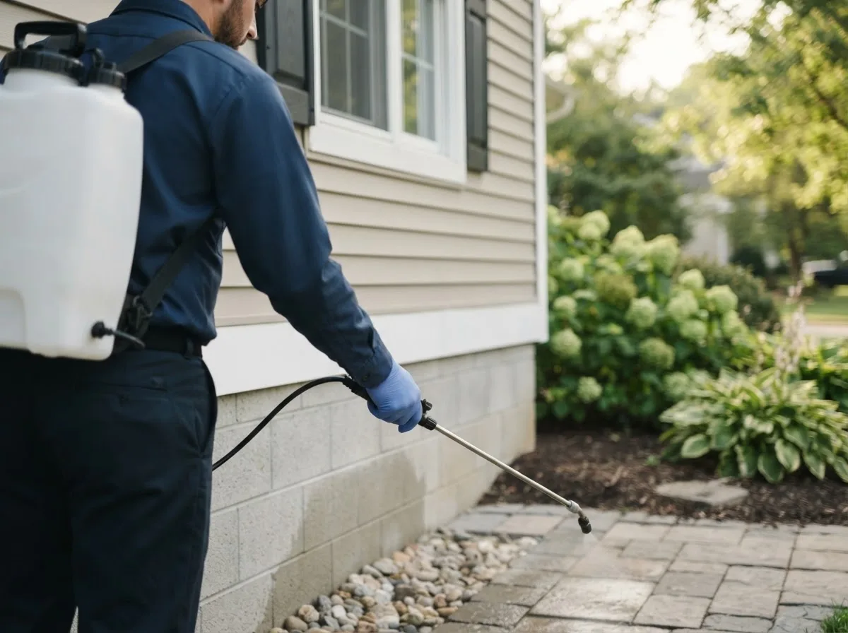 Pest control technician inspecting a home in Art, TX